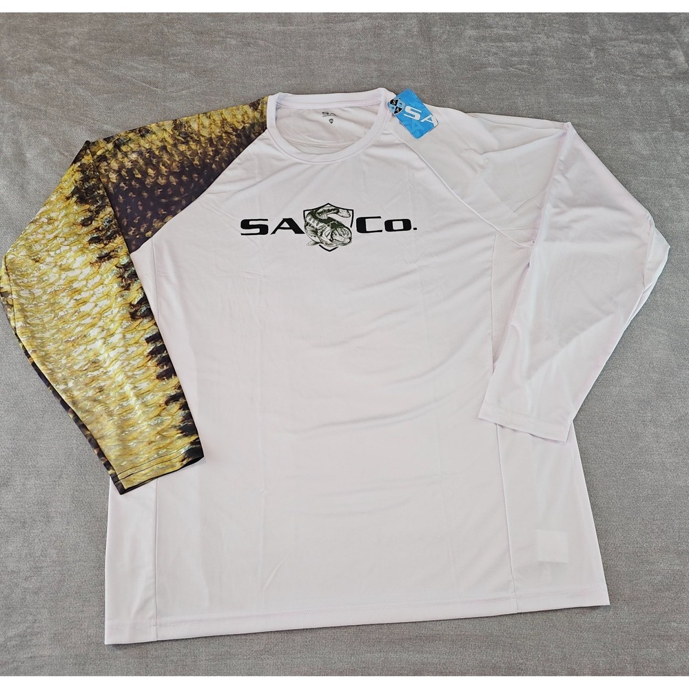 SA Company Shirt Mens Mesh White Bass Long Sleeve Fishing Fish Arm 2X UPF50